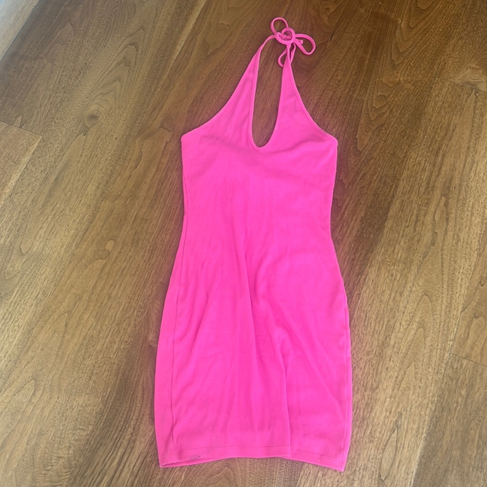 Neon Pink Halter Mini Dress